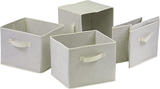 Set of 4 Beige Fabric Storage Baskets