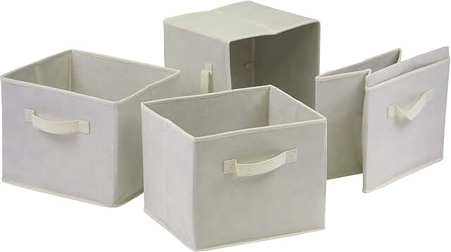 Set of 4 Beige Fabric Storage Baskets