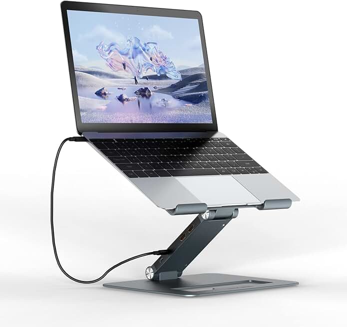 Adjustable Aluminum Laptop Stand with USB-C Dock