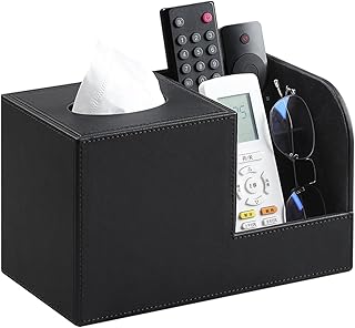 Square PU Leather Tissue Box Cover with Remote Holder