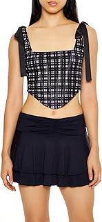Women's Plaid Bow Crop Top
