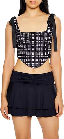 Women's Plaid Bow Crop Top