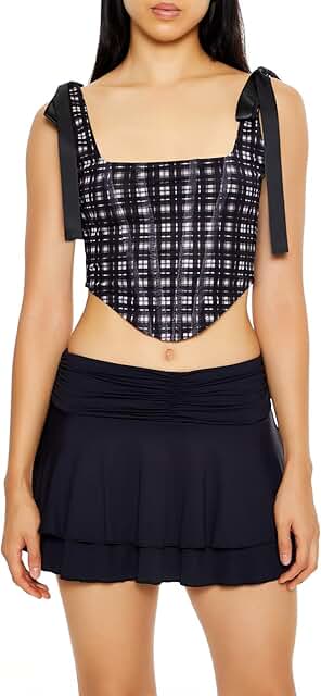 Women's Plaid Bow Crop Top