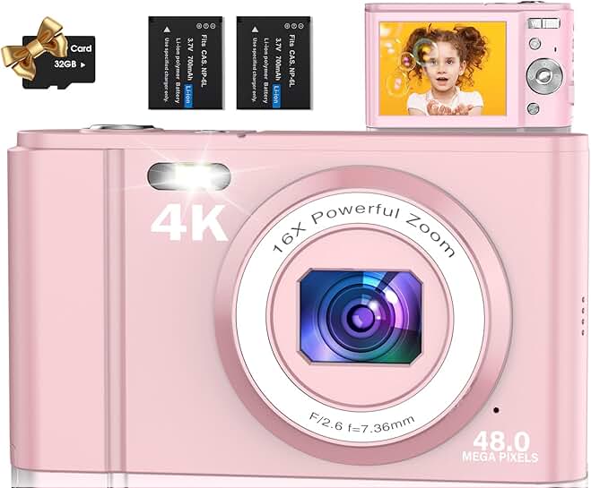 Kids 4K Digital Camera with 48MP, 2.8" Screen, 16X Zoom