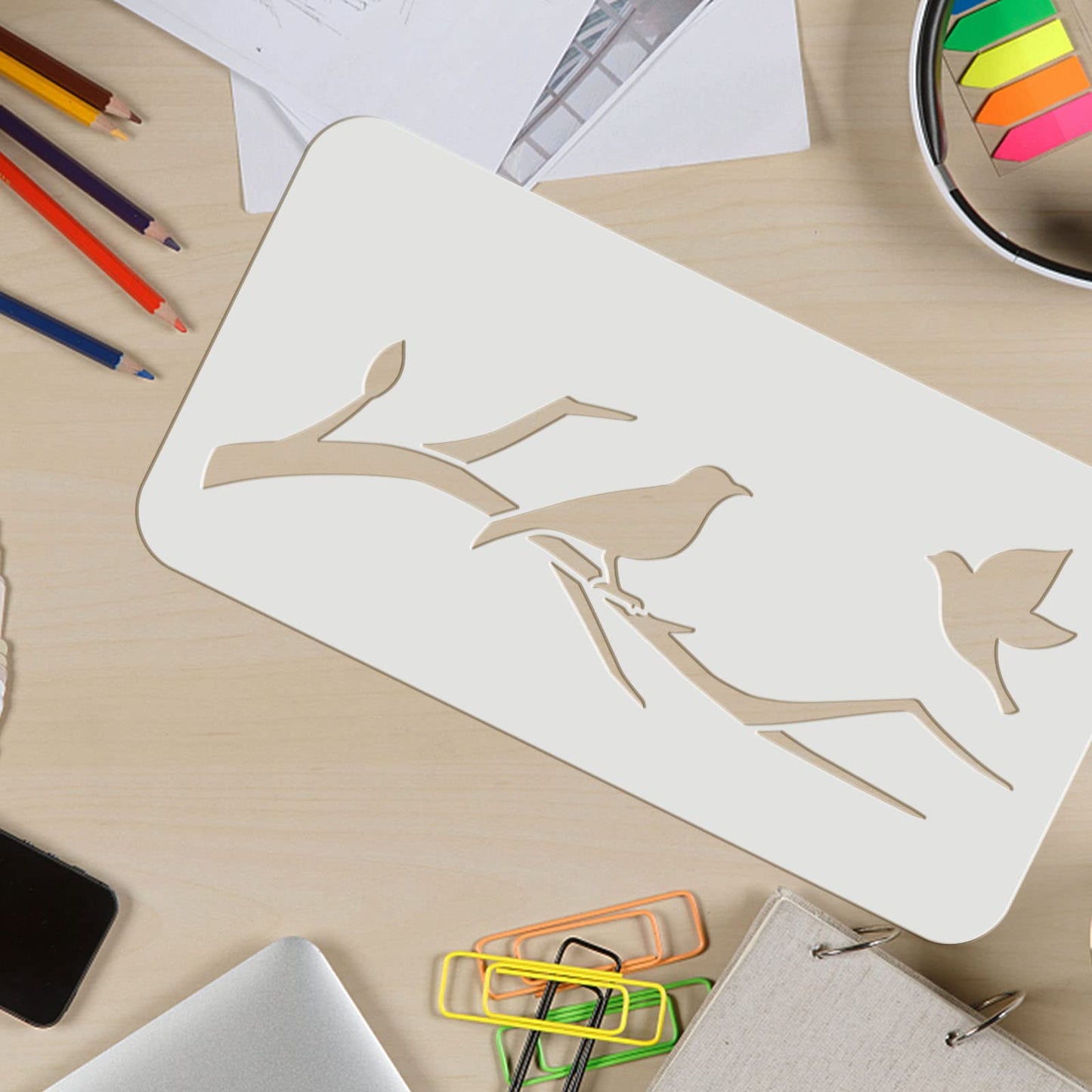 Birds Tree Branches Reusable Plastic Stencil 11.8x5.9 inch