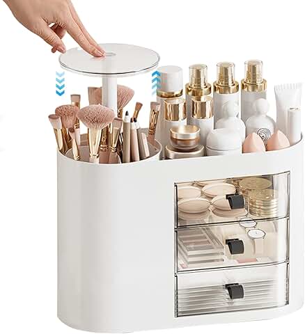 Large 3-Drawer Makeup Organizer with Brush Holder