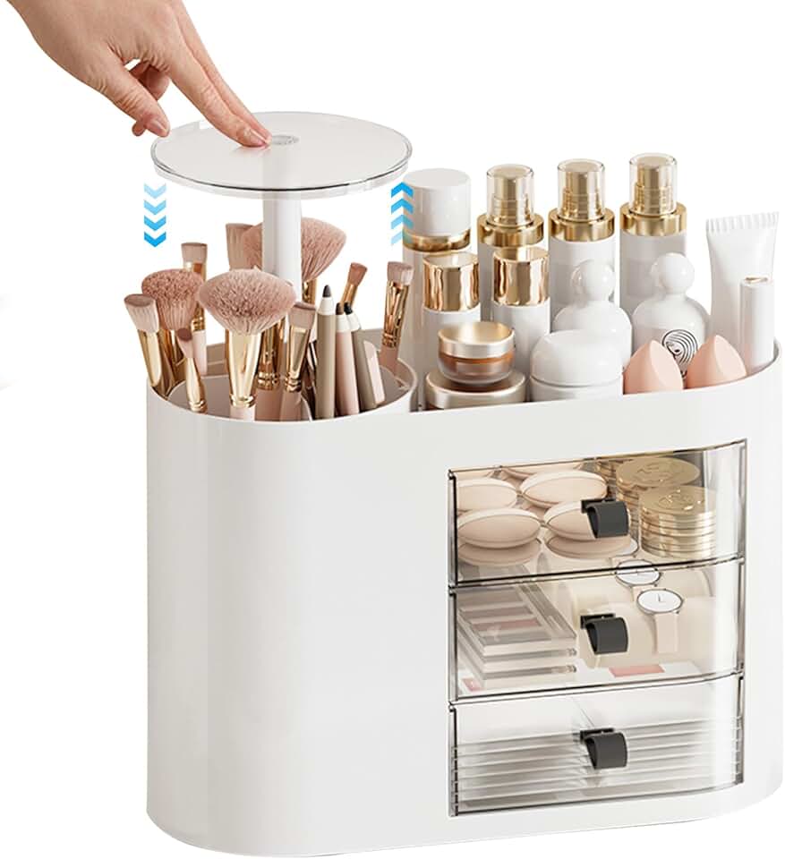 Large 3-Drawer Makeup Organizer with Brush Holder