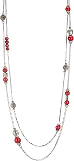 Silver layered necklace with turquoise beads for women