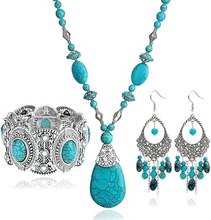 Bohemian Turquoise Necklace Set with Earrings and Bracelets