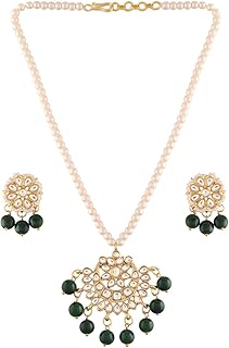 Gold Plated Kundan Pearl Beaded Moti Mala Necklace Set
