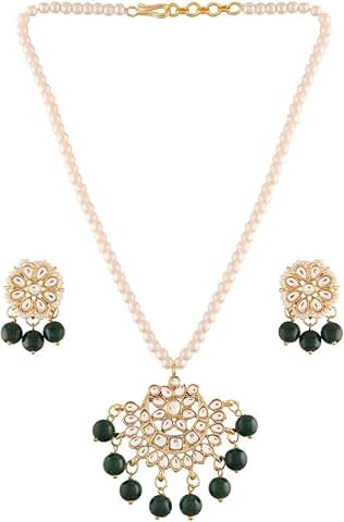 Gold Plated Kundan Pearl Beaded Moti Mala Necklace Set