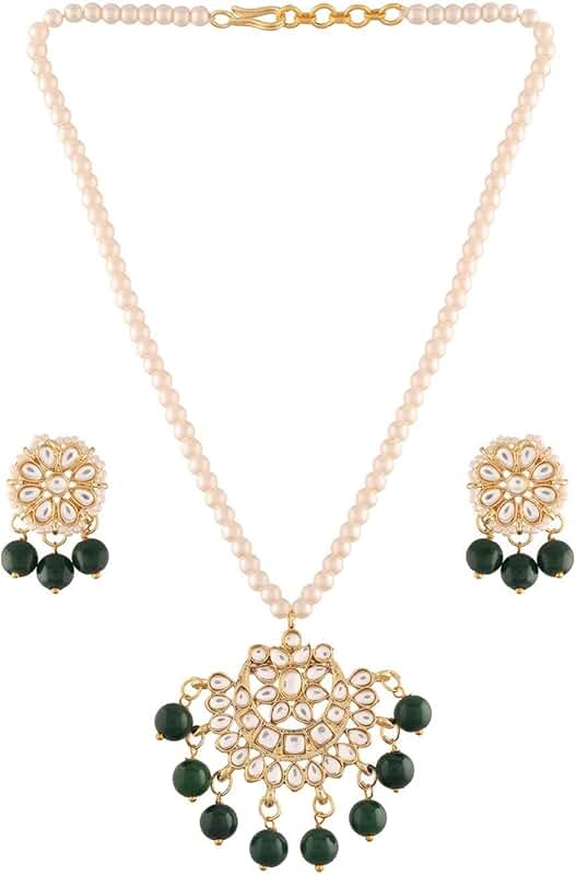 Gold Plated Kundan Pearl Beaded Moti Mala Necklace Set