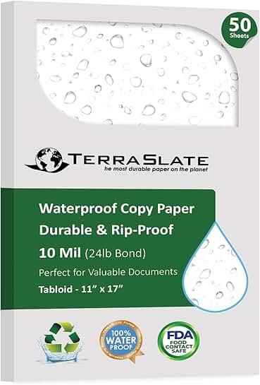 Waterproof 11x17 Copier Paper, 50 Sheets