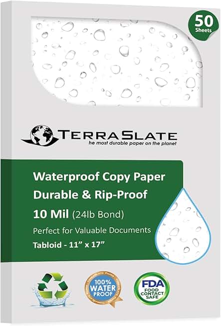 Waterproof 11x17 Copier Paper, 50 Sheets