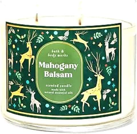 White Barn 3-Wick Candle with Essential Oils, 14.5 oz, Mahogany Balsam