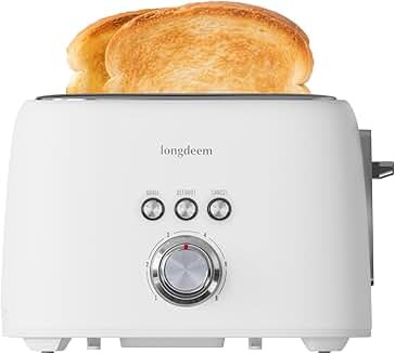 White 2-Slice Toaster with Wide Slots and Adjustable Browning
