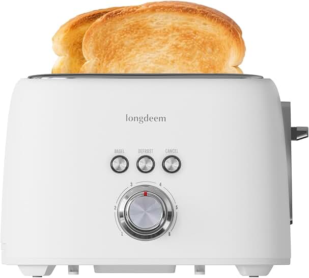 White 2-Slice Toaster with Wide Slots and Adjustable Browning