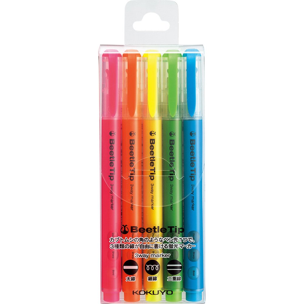 Five-Color 3-Way Highlighter Pen Set