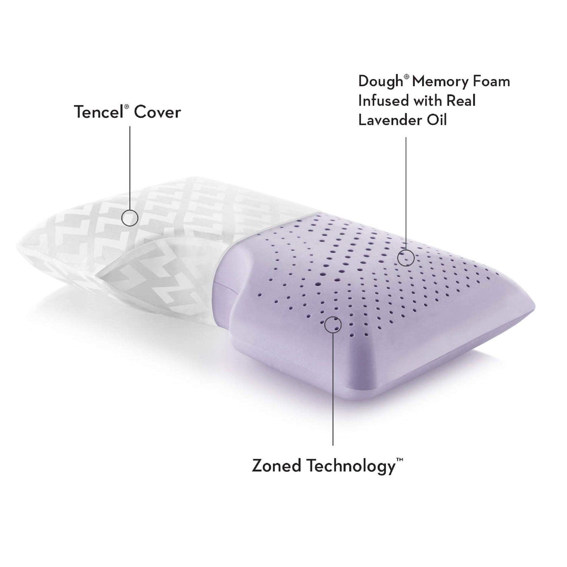Z Shoulder Zoned Dough Memory Foam Pillow  Infused with Lavender Scent  Aromatherapy Sp er Included  Premium Tencel Cover  5 Year U.S. Warranty  Mid Loft  King, Purple