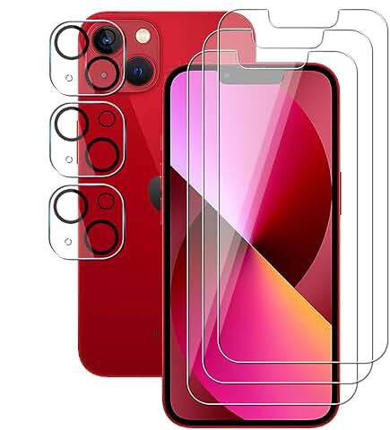 3 Pack Tempered Glass Screen and Camera Protectors for iPhone 13