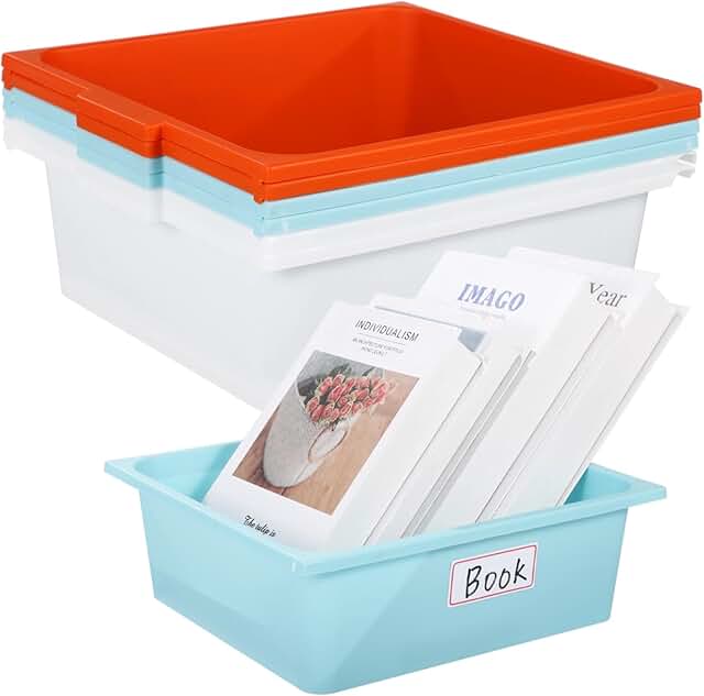 Set of 6 Large Plastic Storage Bins with Labels