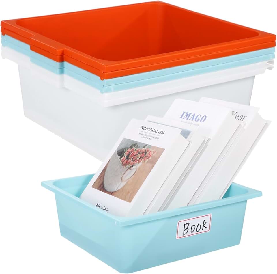 Set of 6 Large Plastic Storage Bins with Labels