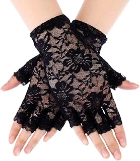 Floral Lace Fingerless Gloves with Bow for Women