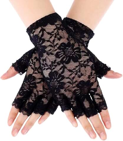 Floral Lace Fingerless Gloves with Bow for Women
