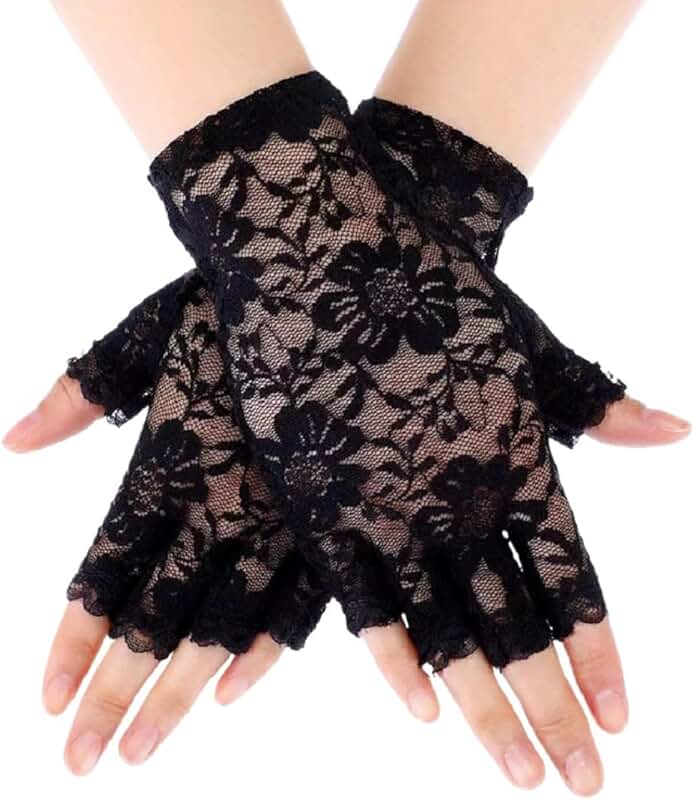 Floral Lace Fingerless Gloves with Bow for Women