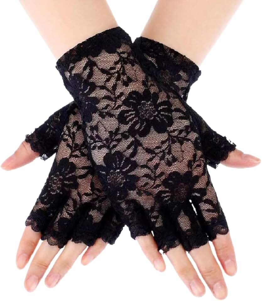Floral Lace Fingerless Gloves with Bow for Women