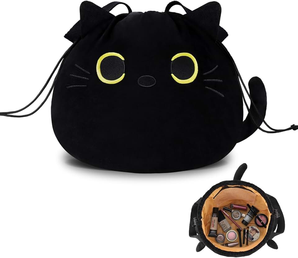 Cute Cat Drawstring Makeup Bag for Travel and Storage