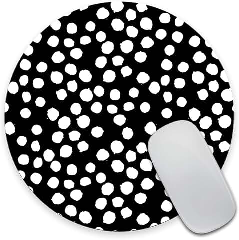 Black and white polka dot round mouse pad