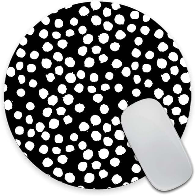 Black and white polka dot round mouse pad