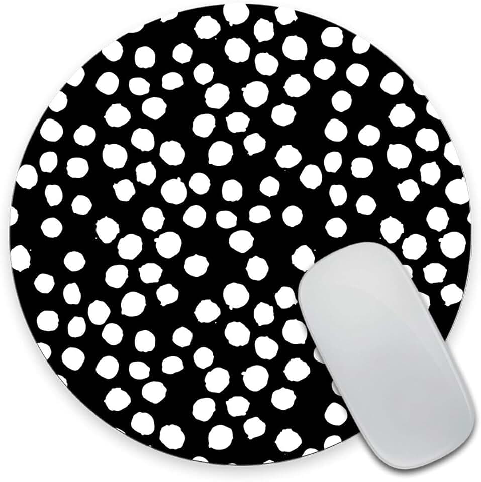 Black and white polka dot round mouse pad