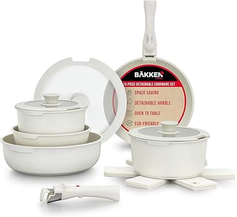 15-Piece Non-Stick Cookware Set with Detachable Handles