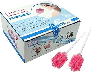 Mint Flavored Disposable Oral Foam Swabs, 50 Pack