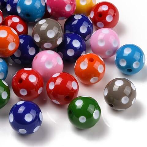 100 pcs 20mm Acrylic Bubblegum Beads with Polka Dot Pattern