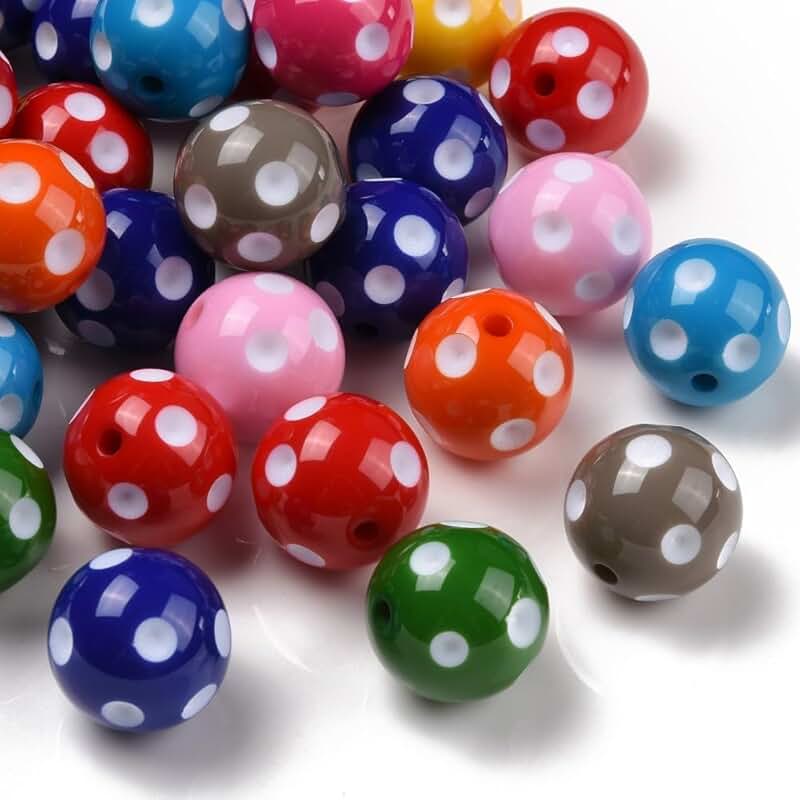 100 pcs 20mm Acrylic Bubblegum Beads with Polka Dot Pattern
