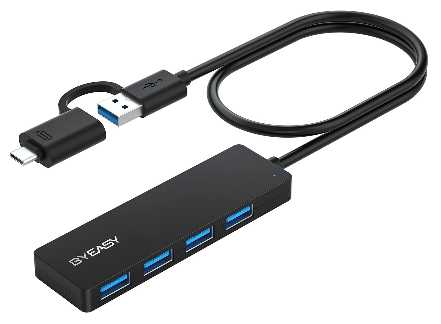 USB Hub, USB 3.1 C to USB 3.0 Hub with 4 Ports and 2ft Extended Cable, Ultra Slim Portable USB Splitter for MacBook, Mac Pro/Mini, iMac, Ps4, PS5, Surface Pro,Flash Drive, Samsung(Black)