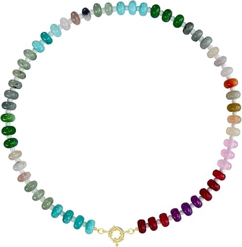 Colorful 17-Inch Beaded Rainbow Necklace for Women