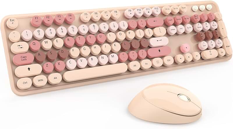 Wireless Keyboard and Mouse with Retro Round Keys