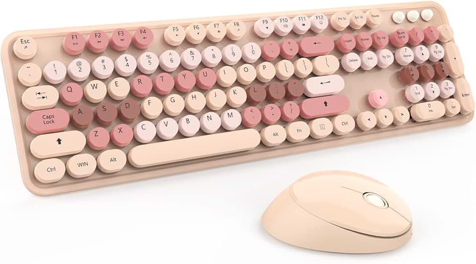 Wireless Keyboard and Mouse with Retro Round Keys
