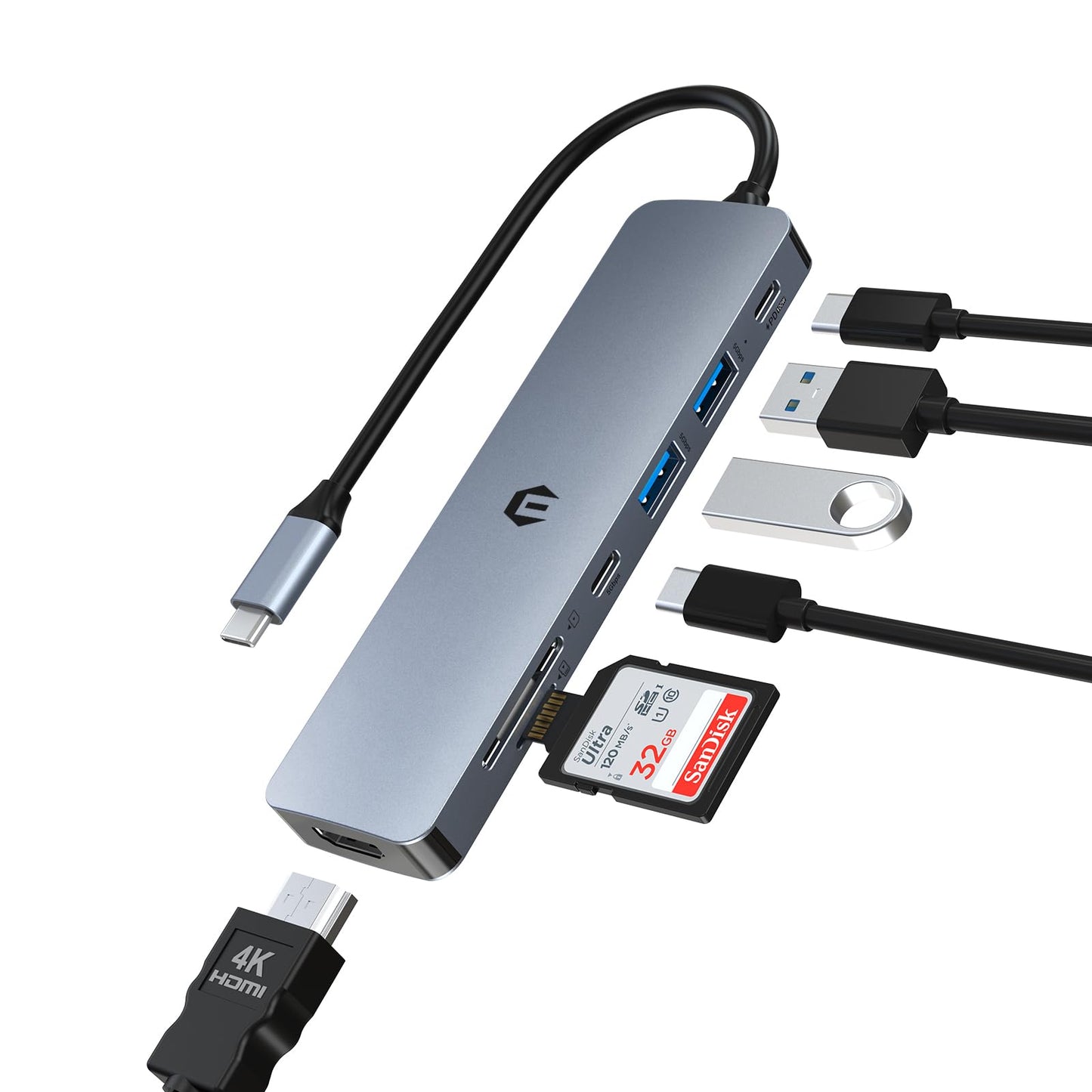 7-in-1 USB C Hub with HDMI, USB 3.0, SD/TF Card Reader