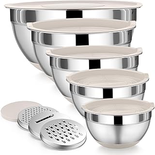 5-Piece Stainless Steel Mixing Bowls with Lids and Graters