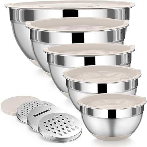 5-Piece Stainless Steel Mixing Bowls with Lids and Graters