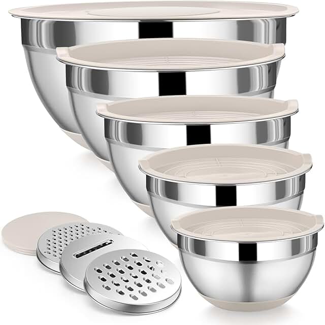 5-Piece Stainless Steel Mixing Bowls with Lids and Graters