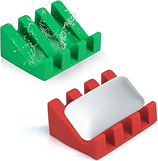 Silicone Soap Dish for Bar Soap, Self-Draining, Red or Green