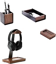 Walnut Headphone Stand with Desk Drawer and Pen Holder