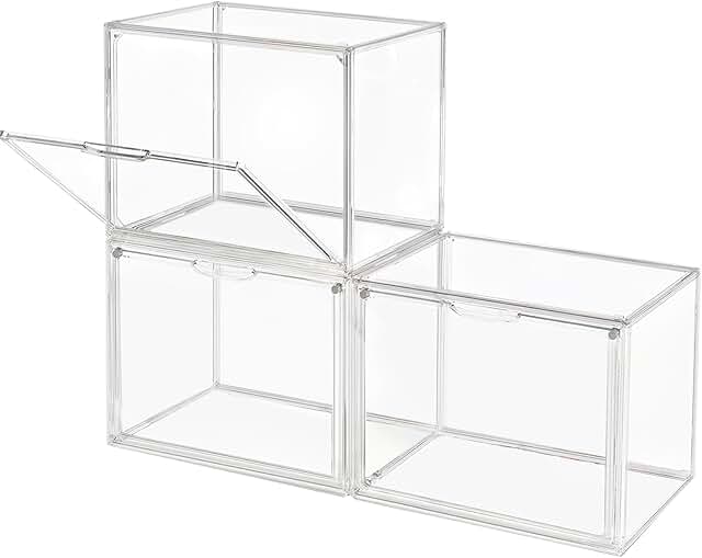 Stackable Clear Plastic Storage Bins with Magnetic Lids (3 Pack)