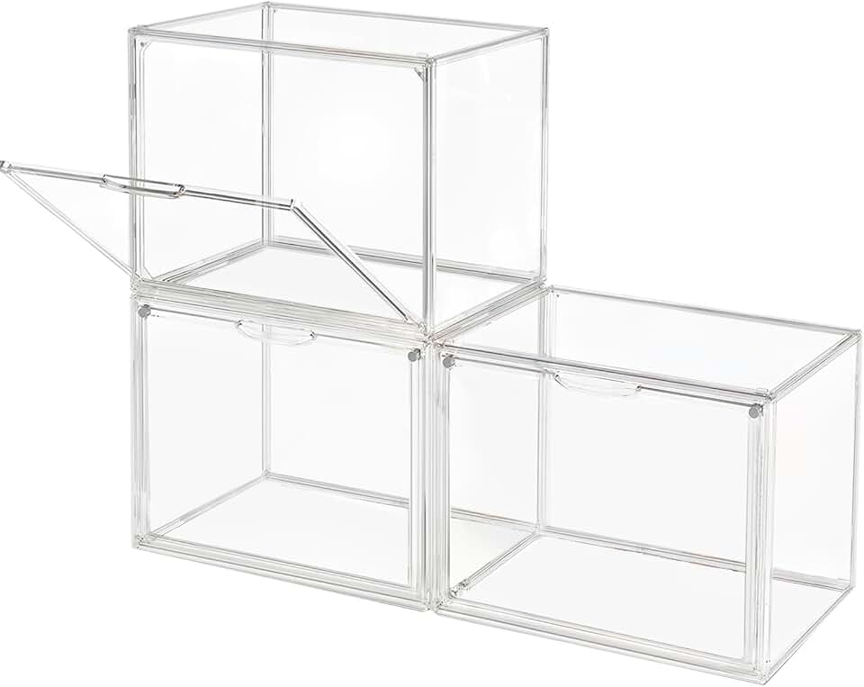 Stackable Clear Plastic Storage Bins with Magnetic Lids (3 Pack)